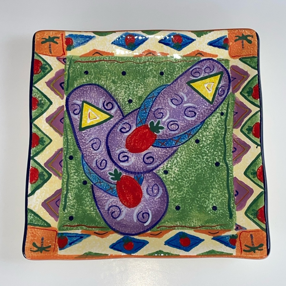 Hand Painted Dish Sandals Flip Flop Ambiance Collection Farida Zamar Square 8.5”
